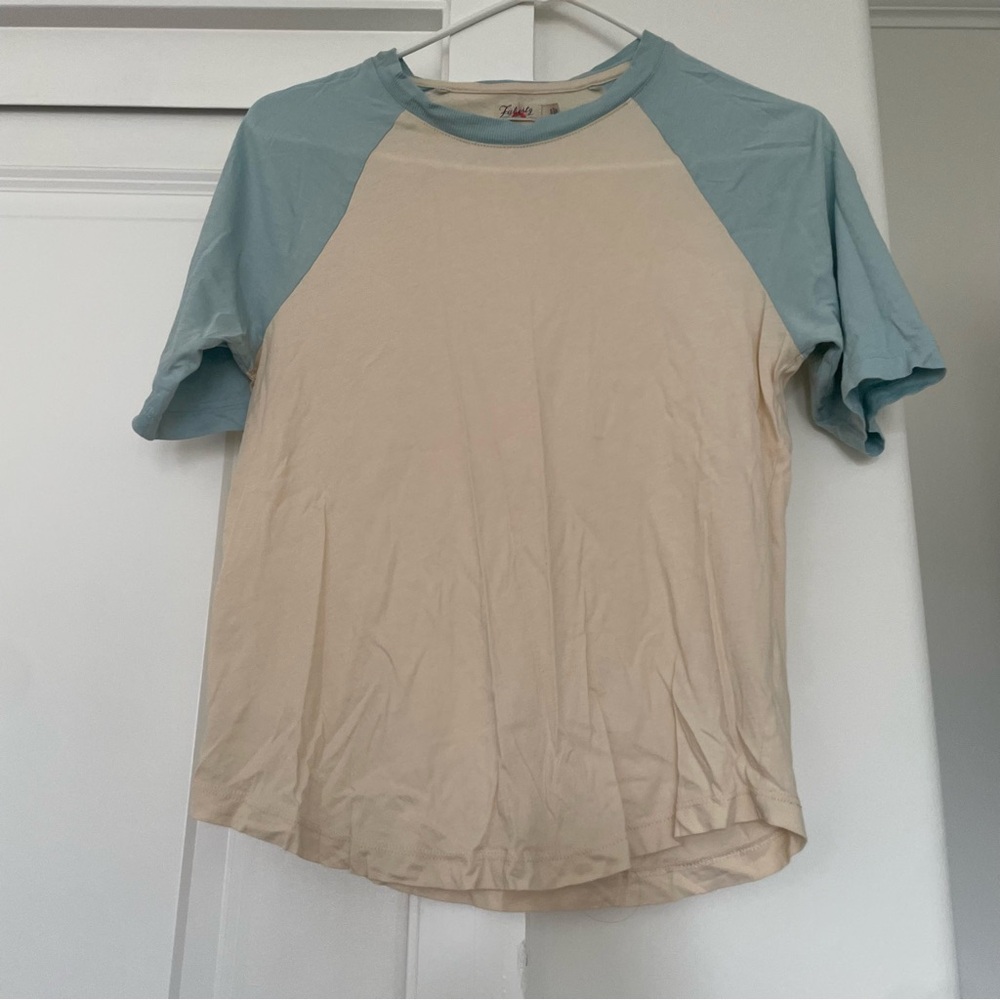 Faherty two-tone raglan tee blue cream sheer gauzy cotton small